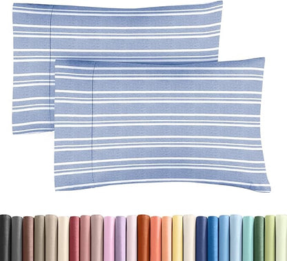 Standard Pillow Cases Set of 2 - Ultra-Soft Hotel Quality Pillowcase Covers - Comfy & Wrinkle Free - Stain and Fade Resistant - Machine Washable Pillow Protectors - 2 Piece Set - Blue Stripes 3