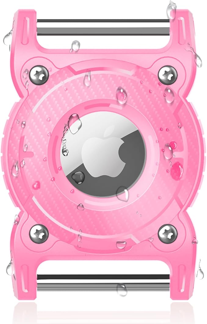 Airtag Dog Collar Holder | Airtag Dog Waterproof - Airtag Holder for Dog Collar with Removable Metal Loop, Sturdy TPU, Lightweight, Compact Size, Fits 1" Width Collar, Pink