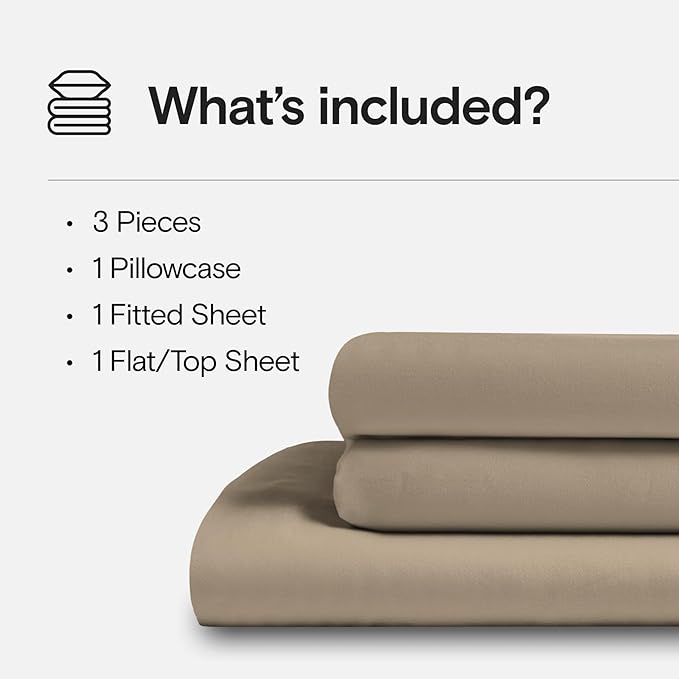 DOZ Sheet Set, 100% Viscose derived from Bamboo, Organically Grown, Buttery Soft, Cooling Sheets, High GSM, Deep Pockets - 3 Piece - 1 Pillowcase 1 Fitted Sheet 1 Top Sheet (Dune, Twin)