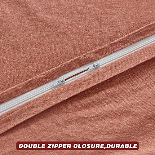 FACE TWO FACE Bedding Duvet Cover Set100% Washed Cotton Duvet Cover Linen Like Textured Breathable Durable Soft Comfy (King, Caramel)