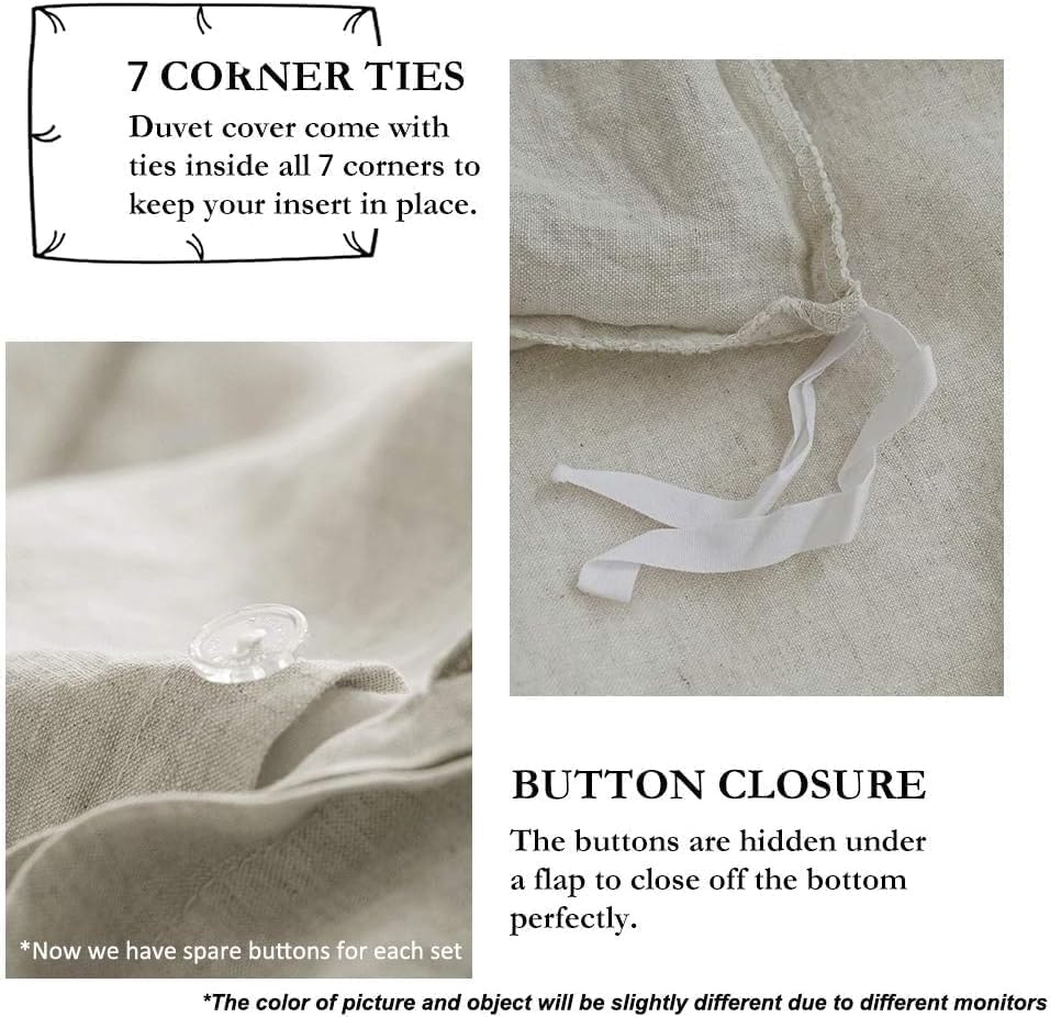 Simple&Opulence 100% Linen Duvet Cover Set with Embroidery Border Washed - 2 Pieces (1 Duvet Cover & 1 Pillow Sham) with Button Closure Soft Breathable Farmhouse - Linen, Twin Size