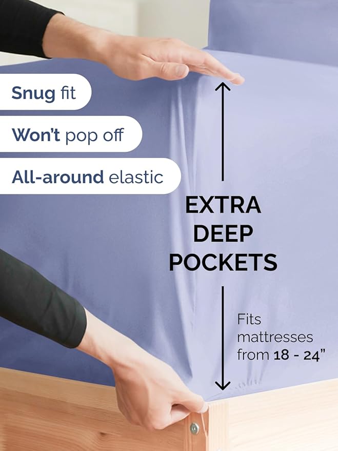 Extra Deep Twin XL Sheet Set - 4 Piece Breathable and Cooling Sheets - Hotel Luxury Bedding for Women, Men, Kids & Teens - Easy Secure Fit - Soft, Wrinkle Free & Comfy - Extra Deep Pockets - Lavender