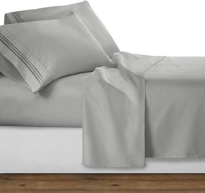 Clara Clark Bed Sheets, Premier 1800 Series 4 Piece Bed Sheet Set, Deep Pocket, Wrinkle, Fade, Stain Resistant, Luxury Soft Bedding Sheets & Pillowcases, Queen, Silver Gray