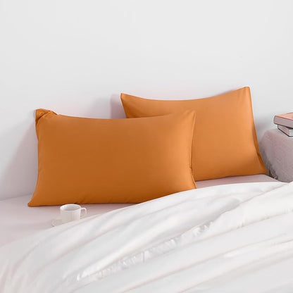 NTBAY Queen Pillow Cases Set, 2 Pack Brushed Microfiber 20x30 Inches, Soft, Wrinkle, Fade, Stain Resistant Pale Orange Pillow Cases with Envelope Closure