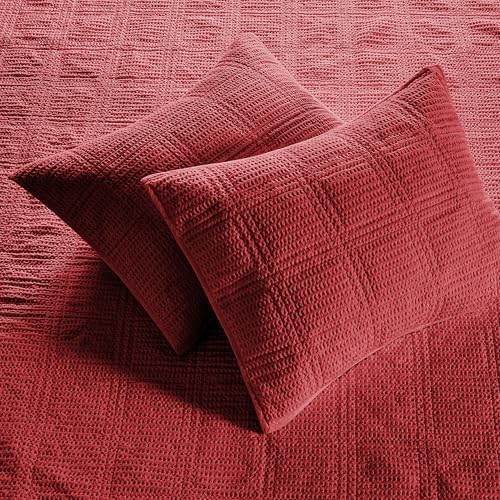 Levtex Home - Cloud Waffle Quilt Set - Twin Quilt and One Standard Sham - Waffle Textured - Red - Quilt (68x86in.) and Sham (20x26in.) - Reversible - Cotton