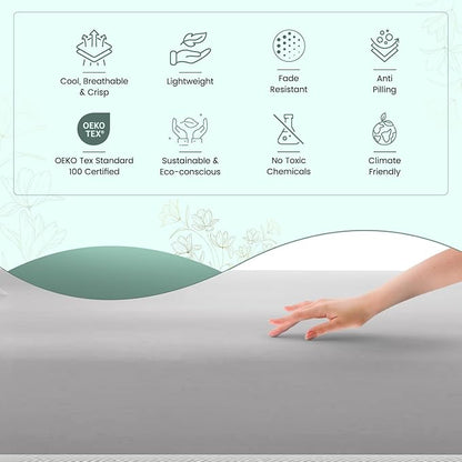 Feather & Stitch Softest 100% Cotton Sheets, 300 Thread Count Percale Weave Bedding, 16" Deep Pocket, Cooling Sheets, Breathable Bed Set, Hotel Premium Quality (King, Grey)