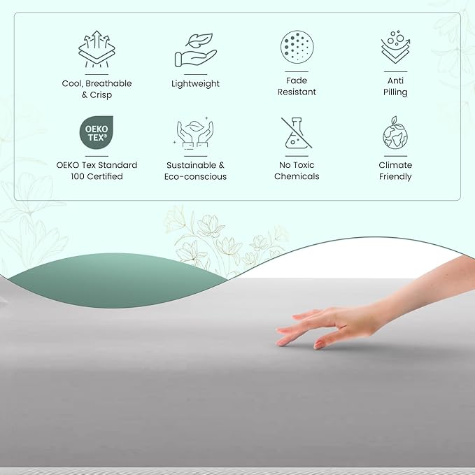 Feather & Stitch Softest 100% Cotton Sheets, 300 Thread Count Percale Weave Bedding, 16" Deep Pocket, Cooling Sheets, Breathable Bed Set, Hotel Premium Quality (Twin, Grey)