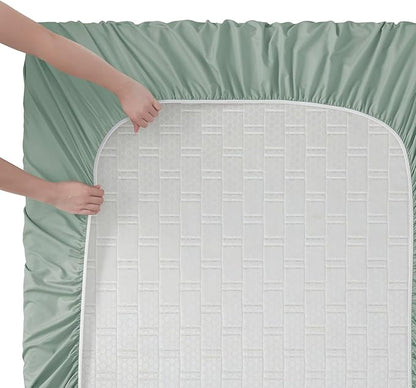 Clara Clark Bed Sheets, Premier 1800 Series Bed Sheet Set, Deep Pocket, Wrinkle, Fade, Stain Resistant, Luxury Soft Bedding Sheets & Pillowcases, Split King, Ice Green