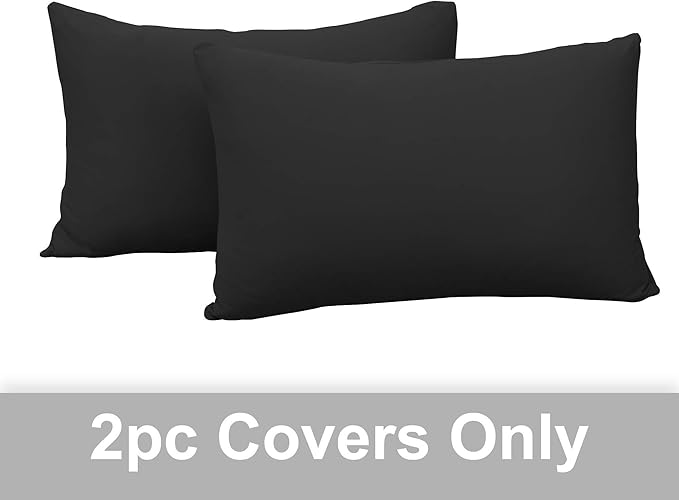 2-Pack Stretch Pillow Cases - Jersey Knit & Ultra Soft Envelope Closure Pillowcases T-Shirt Like Microfiber Blend - Suitable for Queen or Standard Size Set of 2, Black