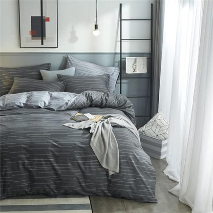 VM VOUGEMARKET Grey Blue Stripes Comforter Set Twin XL Teen Boys Men Down Comforter with 2 Pillowcases,Modern Luxury Striped Bedding Quilt Set 68"x90"