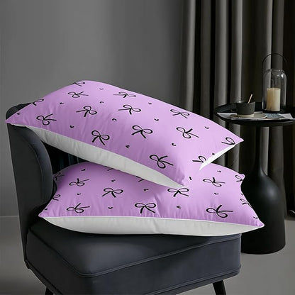 3 Pieces Purple Kawaii Bedding Set for Girls,Black Bowknot Comforter King Size,Cute Bow Tie Knot and Love Bedding for Women Girls Kids,Romantic Princess Quilt Set 1 Comforter 2 Pillowcases