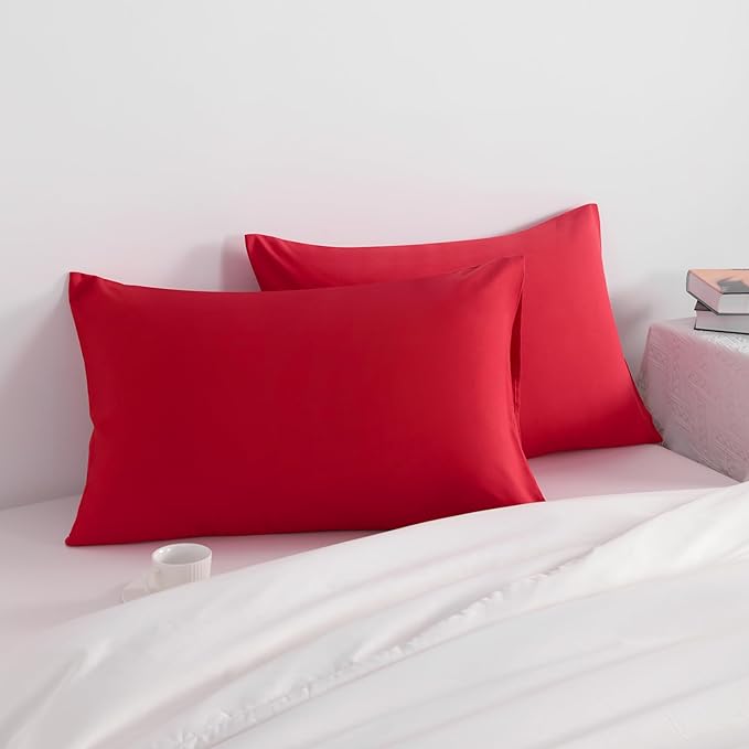NTBAY King Pillow Cases Set of 2, 2 Pack Brushed Microfiber 20x40 Pillow Cases, Soft, Wrinkle, Fade, Stain Resistant Red Pillow Cases with Envelope Closure, 20x40 Inches, Red