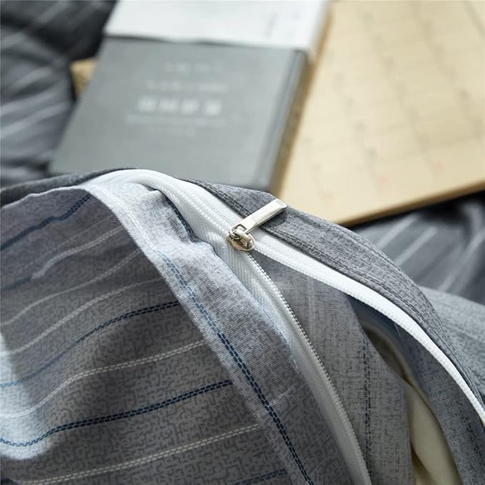 LifeTB Grey Striped Duvet Cover Set King 100% Cotton Geometric Stripes Pattern Printed Comforter Cover Modern Style Striped Bedding Set Soft Breathable Duvet Cover King with Zipper Closure