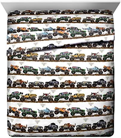 Jay Franco Monster Jam 5 Piece Queen Bed Set - Includes Comforter & Sheet Set - Grave Digger & Megalodon - Super Soft Fade Resistant Microfiber