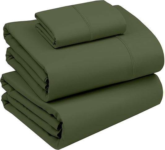 RUVANTI 100% Cotton Sheets – Twin Size Percale Bedding, Cooling & Breathable, Durable with a Crisp, Soft & Comfortable Feel, 16" Deep Pocket, 3-Piece Set, Chive