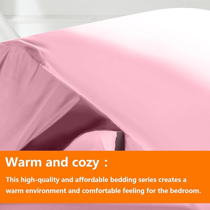 TAIMIT Pink Twin Size Comforter Set - 5 Pieces, Bed in a Bag Bedding Sets with All Season Soft Quilted Warm Fluffy Reversible Comforter,Flat Sheet,Fitted Sheet,1 Pillow Shams,1 Pillowcases