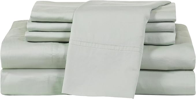 Therapedic 100% Egyptian Cotton King 6-Piece Sheet Set – Naturally Cooling & Breathable Sateen, Preshrunk Garment Wash, 16" Deep Pocket Fitted Sheet, Bonus Pillowcases, Soft & Durable - Sage