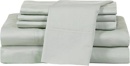 Therapedic 100% Egyptian Cotton King 6-Piece Sheet Set – Naturally Cooling & Breathable Sateen, Preshrunk Garment Wash, 16" Deep Pocket Fitted Sheet, Bonus Pillowcases, Soft & Durable - Sage