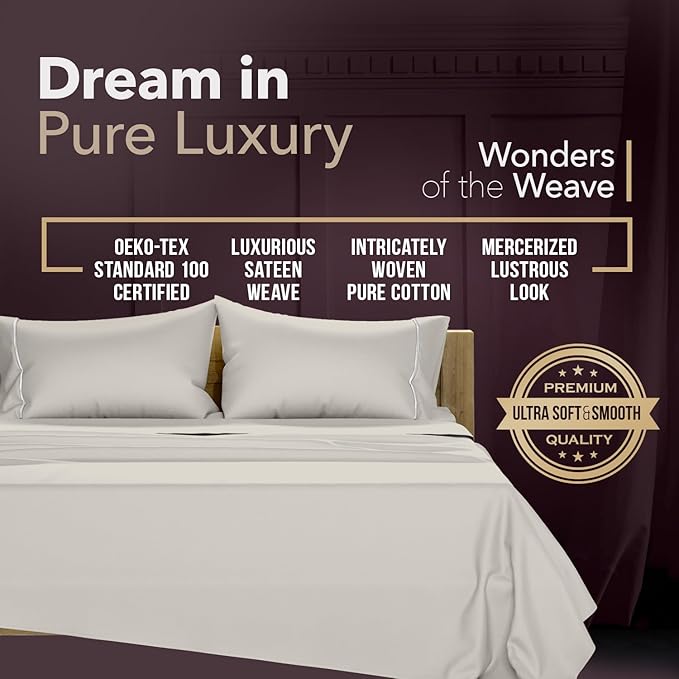 TEXAS LINEN CO. 100% Egyptian Cotton Pillowcases King Size - 2000 Series Luxury Cotton Pillow Case Set of 2, Soft & Breathable, Envelope Closure Hotel Quality Pillowcase (21 x 41, Light Grey)