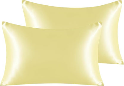 NTBAY 2 Pack Satin Standard Pillowcases for Hair and Skin, Luxurious and Silky Pillow Cases with Envelope Closure, 20x26 Inches, Light Yellow