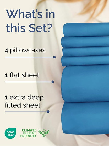Extra Deep Full Sheet Set - 6 Piece Breathable and Cooling Sheets - Hotel Luxury Bedding for Women, Men, Kids & Teens - Easy & Secure Fit - Soft, Wrinkle Free & Comfy - Extra Deep Pockets - Denim Blue