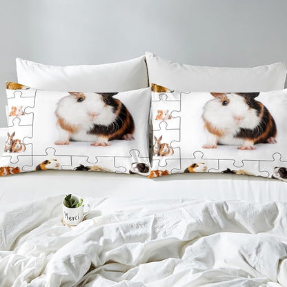 Guinea Pig Bed Sheet Set Twin Size,Lovely Animals 3D Cavy Sheet Set Kids Teens,Cute Guinea Pigs Pet Bedding Decor Set with 1 Flat & 1 Fitted Sheet with 1 Pillow Sham