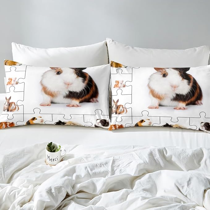 Guinea Pig Duvet Cover Queen Set,Lovely Animals 3D Cavy Bedding Set 3pcs for Kids Teens,Cute Guinea Pigs Pet Comforter Cover Soft Quilt Cover Home Decor,No Comforter