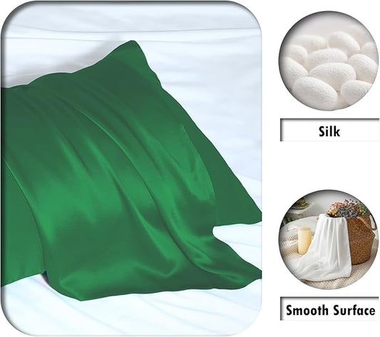 Silk Pillow Cases 2 Pack,Soft Breathable and Sliky Standard Size Pillow Cases Set of 2,Natural Mulberry Silk Pillowcase Set of 2 for Hair and Skin with Hidden Zipper (Olive Green,20"X 26",2pcs)