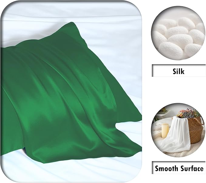 Mulberry Silk Pillowcase for Hair and Skin Standard Size 20"X 26" Pillow Case with Hidden Zipper Soft Breathable Smooth Cooling Silk Pillow Covers for Sleeping (Olive Green,Standard,1Pcs)