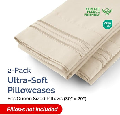 Queen Pillow Cases Set of 2 - Ultra Soft Hotel Quality Pillowcase Covers - Comfy, Cozy & Wrinkle Free - Shrinkage, Stain and Fade Resistant - Machine Washable Pillow Protectors - 2 Piece Set - Wheat