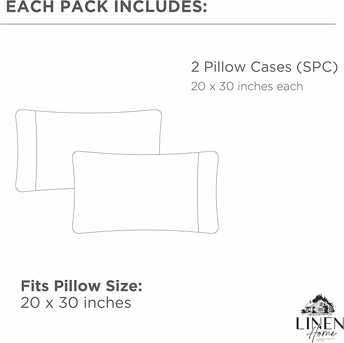 Linen Home 100% Cotton Percale Pillowcases Queen Size, Pastel Turk, 2 Pieces of Pillow Case, Crisp and Cool Strong Bed Linen, 20 inches X 30 inches