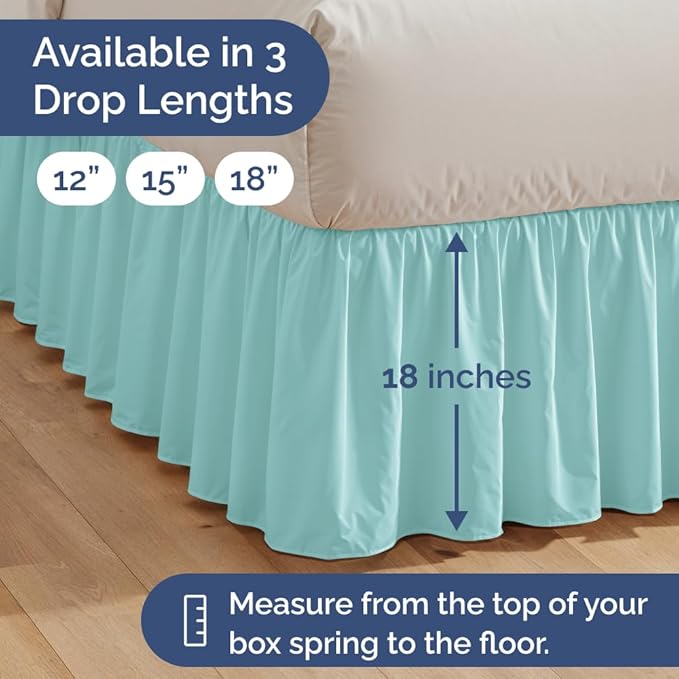 Bedskirt Full Size Ruffle - 18 inch Drop Dust Ruffle Bed Skirt with Platform - Ultra-Soft, Easy Fit, Premium Hotel Quality - Wrinkle, Fade & Shrink Resistant - for Women, Men, Kids & Teens - Spa Blue