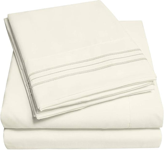 1500 Supreme Collection Extra Soft Split King Sheets Set, Ivory - Luxury Bed Sheets Set with Deep Pocket Wrinkle Free Bedding, Over 40 Colors, Split King Size, Ivory