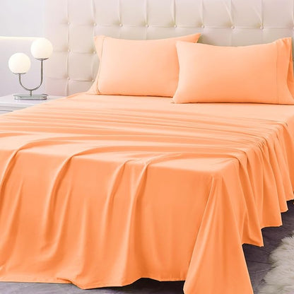 California King Size Bed Sheet Set - 4 Piece Soft Microfiber Sheets with Deep Pockets, Cooling Technology, and Wrinkle-Free Pillowcase. Hotel-Quality, Durable Bedding, Peach Fuzz
