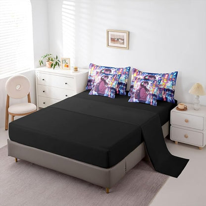 Erosebridal Cool Anime Girl Bedding Set Japanese Style Kids Full Comforter Set 7 Piece 3D Cartoon Girly Anime Bed in A Bag Sci Fi Style Gaming Sheet Set with Comforter Room Decor