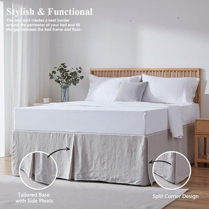 Simple&Opulence Belgian Linen Bed Skirt with Classic 14 inch Tailored Drop Dust Ruffle, Easy Fit Breathable Premium Natural Flax- Basic Grey, King