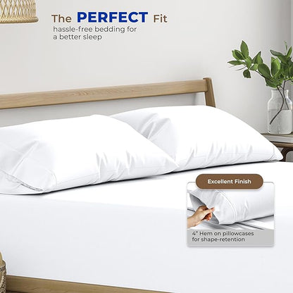 Thread Spread 100% Egyptian Cotton Pillow Cases Queen Size Set of 4 - Luxury 1000 Series Paradise Collection Queen Pillow Cases (Pack of 2, White), Soft Cooling Hotel Egyptian Cotton Pillowcases