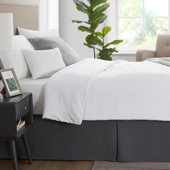 Nestl Dark Gray Bed Skirt Queen Size - 14 Inch Drop - Brushed Microfiber Hotel Quality Pleated Bed Skirt - Shrinkage & Fade Resistant