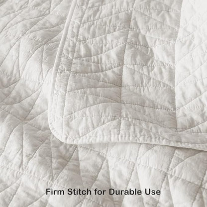 HORIMOTE HOME Quilt Set King Size, Stone-Washed Chic Rustic Cream White Coverlet with Classic Triangle Stitched Pattern, Ultra Soft Lightweight Quilted Bedspread for All Season, 3 Pieces