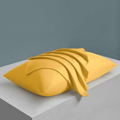 MILVOWOC 2Pcs Brushed Microfiber Queen Pillowcases - 20 x 30 Inch, Yellow Pillow Case Set Non Slip Envelope Pillow Cover with Moisture Absorption and Anti-Wrinkle