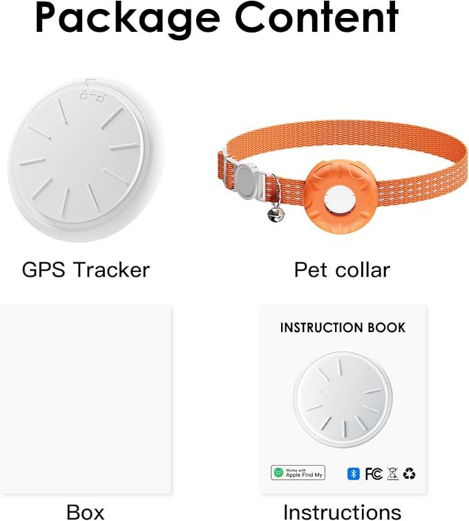 Cat Tracker, MINI GPS Tracker for Cats, Compatible with Apple Find My App(Only iOS), No Monthly Fee, Real-Time Tracking, Smart Alerts, Up to 1-Year Battery