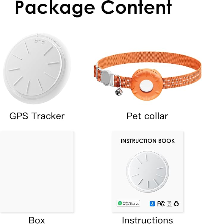 GPS Tracker for Cats, Mini Cat Tracker, Pet Tracker No Monthly Fee, Compatible with Apple Find My(iOS Only), Anti-Lost, Finder Tag for Cars, Pets, Kids, Items, Orange