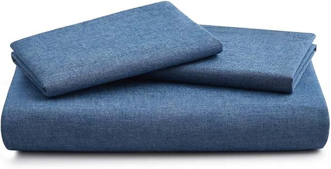 Blue Duvet Cover Full Size, 100% Washed Cotton Linen Like Bedding Set with Zipper Closure (No Comforter), 80x90 Inches