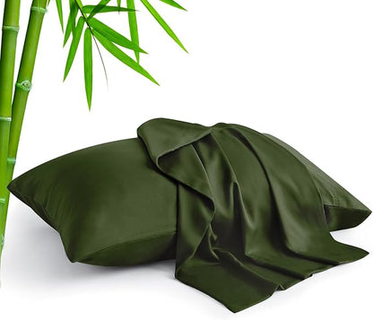 BEDELITE Standard Pillow Cases Set of 2, Rayon Derived from Bamboo, Cooling Pillow Cases for Hot Sleepers & Night Sweats, Breathable Silky Soft Envelope Pillowcases(Olive Green, 20"x26")