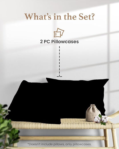 1000 TC Black Standard Pillowcases Set of 4 100% Egyptian Cotton Pillow Cases with Long Staple Cotton & Sateen Weave, Silky Soft Hotel - Like Bed Pillow Covers for Comfy Sleeping, Snug Fit