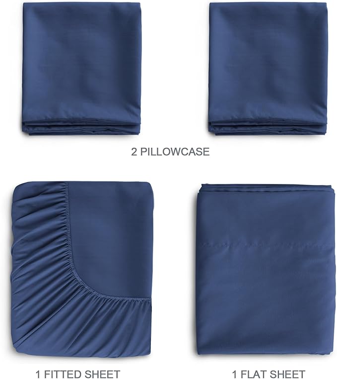SPRINGSPIRIT Split Top King Sheets Sets for Adjustable Bed, 4 Piece Bed Sheets Set Deep Pockets, Extra Soft and Breathable Bedding Sheets, Navy