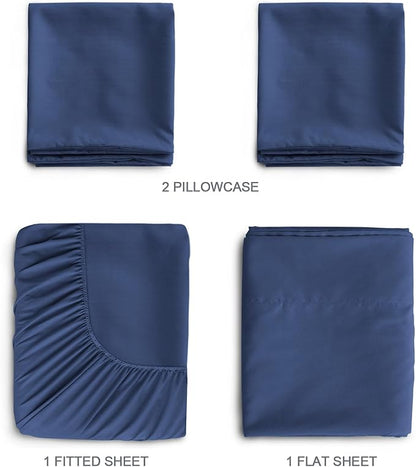 SPRINGSPIRIT Split Top King Sheets Sets for Adjustable Bed, 4 Piece Bed Sheets Set Deep Pockets, Extra Soft and Breathable Bedding Sheets, Navy
