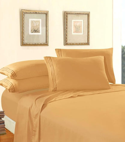 Elegant Comfort Luxury Soft 1500 Premier Egyptian 4-Piece Premium Hotel Quality Wrinkle Resistant Coziest Bedding Set, All Around Elastic Fitted Sheet, Deep Pocket up to 16inch, Cal King, Gold