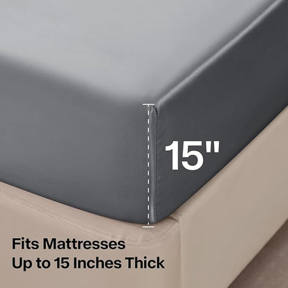 BEDELITE Satin Sheets Twin Size Bed Set, Luxury Soft Dark Grey Silky Sheets for Hair and Skin, Similar to Silk Bed Sheets Set 3 Pieces with 1 Deep Pocket Fitted Sheet, 1 Flat Sheet, and 1 Pillowcase
