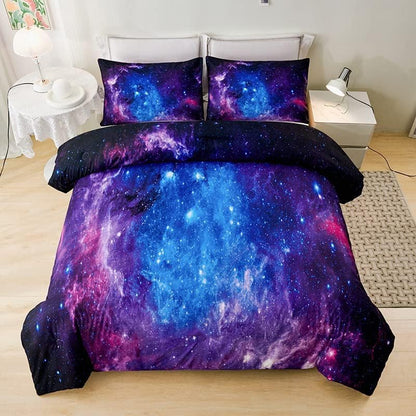 Galaxy Comforter Sets Twin 7PCS,Purple Comforter Set,Girls Bed Sets,Bed in a Bag with Flat Sheet and Fitted Sheet,Pillowcases,Cushion Covers for Girls,Purple Galaxy Twin Bedding Sets